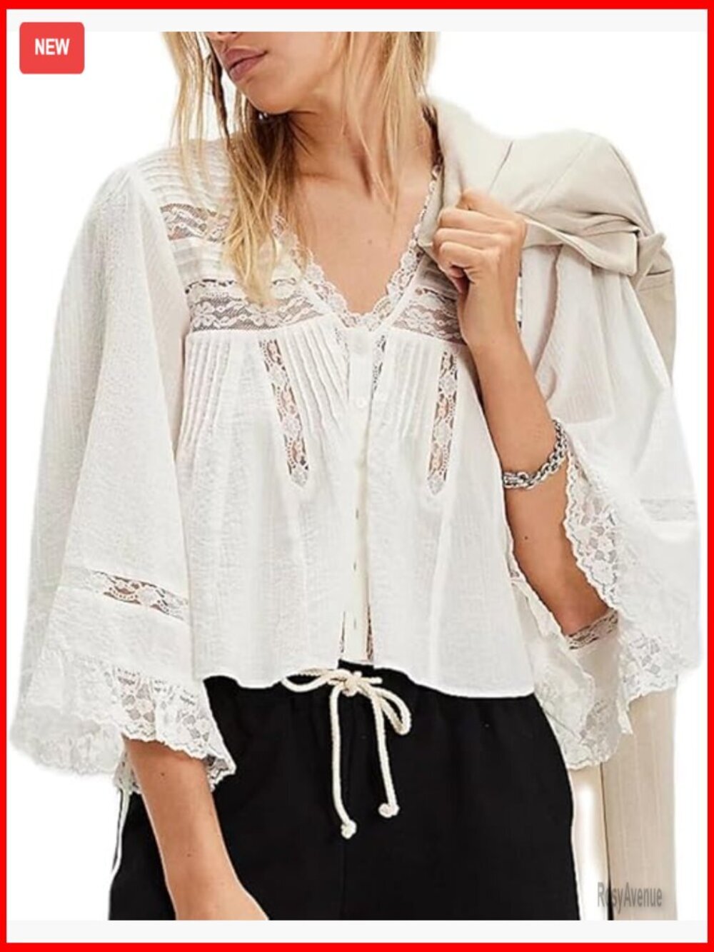 Lace Tie Front Cardigan Ruffle Trim Long Sleeve Chiffon Boho Flowy Peplum Top